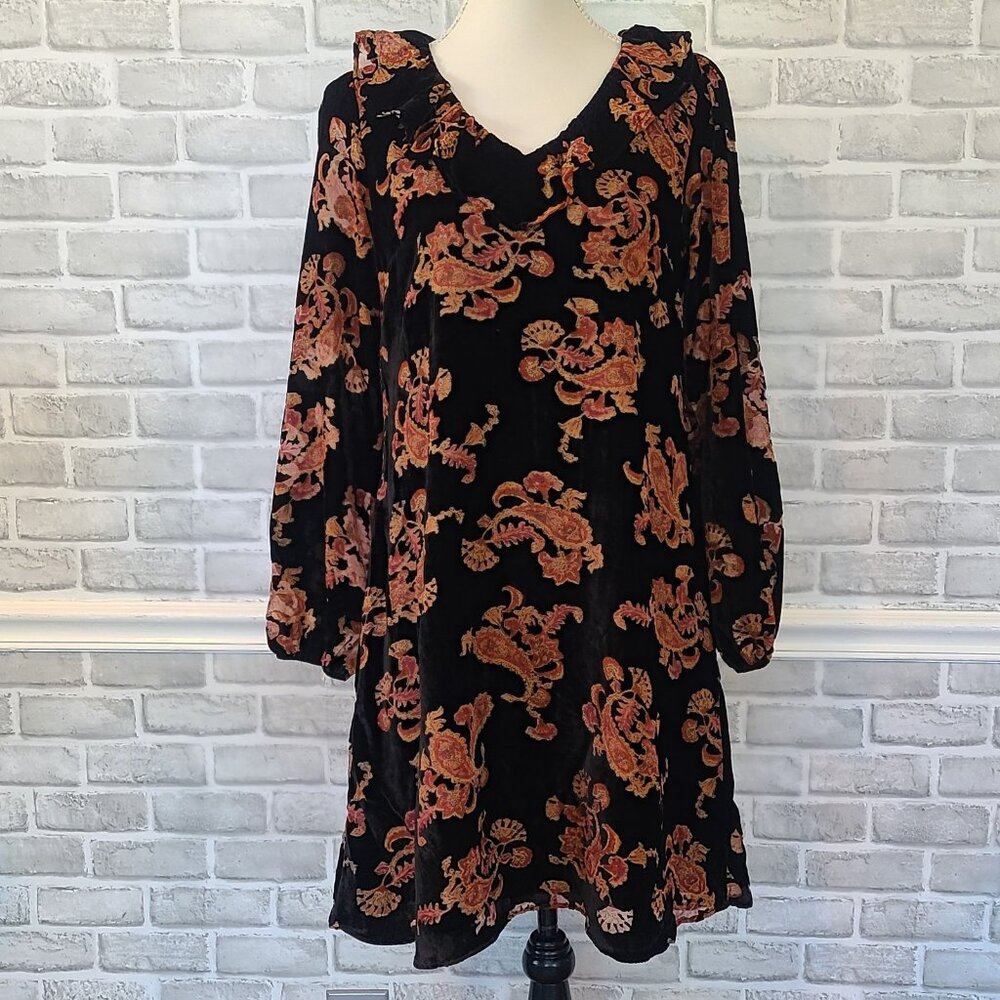 Downeast Velvet Burnout Ruffle Vneck Dress Modest Whimseygoth Dark Fairy Small